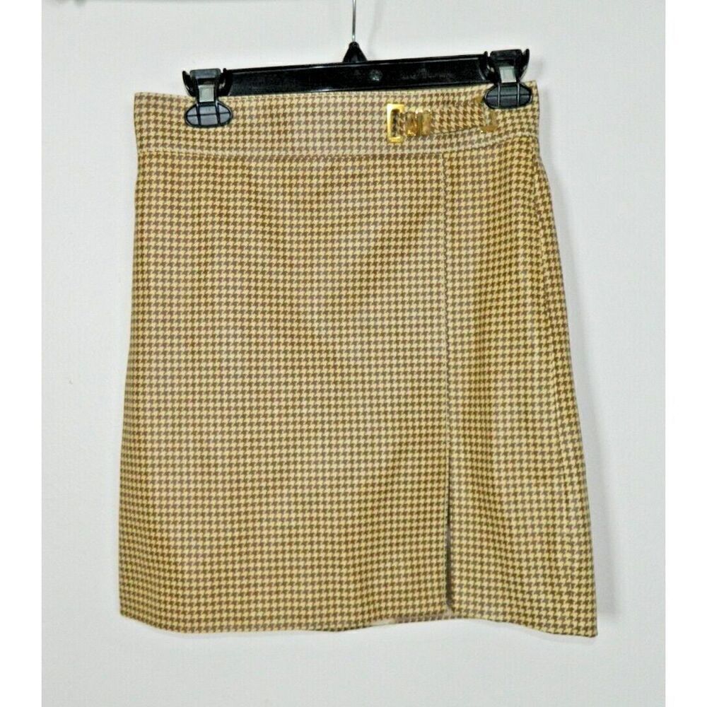Ralph Lauren Black‎ Label Skirt Size 6 Brown Houndstooth Leather Vintage